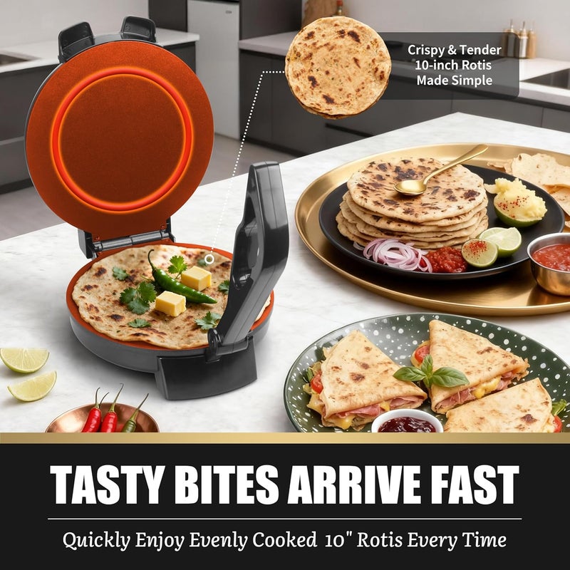 FineMade Compact 10'' Roti Maker Machine, Electric Tortilla Press with Detachable Handle, Prensa Para Tortillas,Chapati Maker Machine, Burrito Maker, Tortillera, Black - Image 3